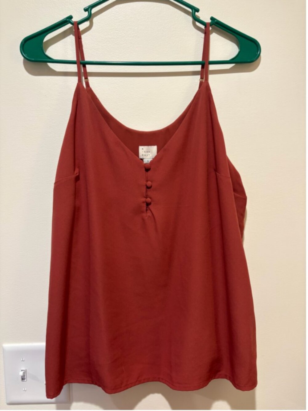 Terracotta blouse with button accents, A New Day